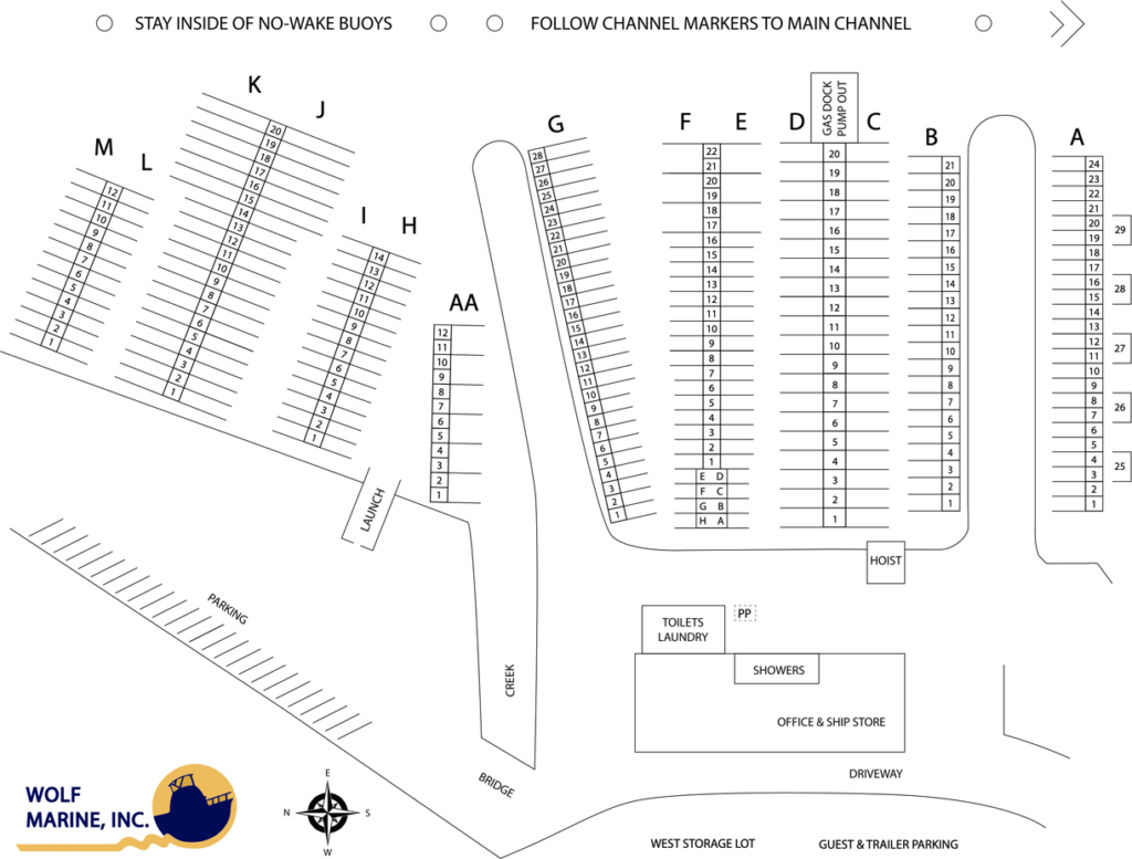 Boat Slip Layout at Wolf Marina